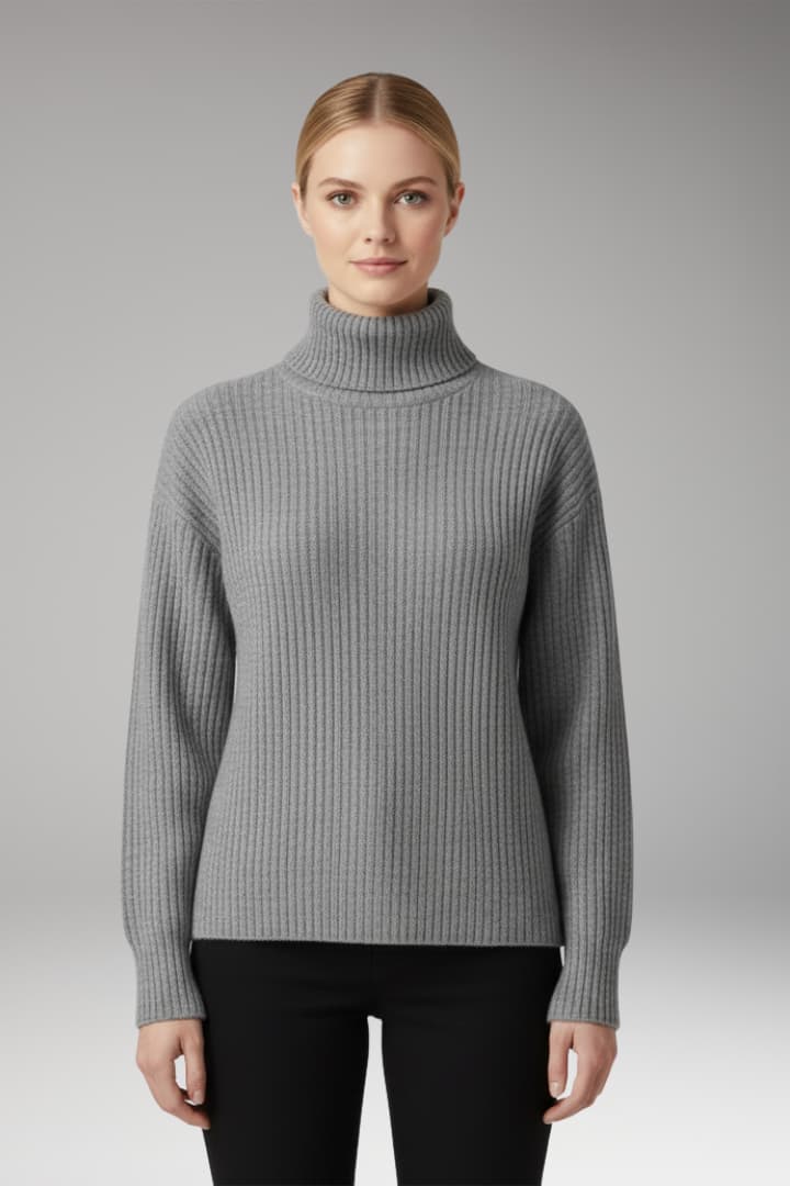 Women’s Turtleneck Jumper with Ribbed Neckline and Long Sleeves