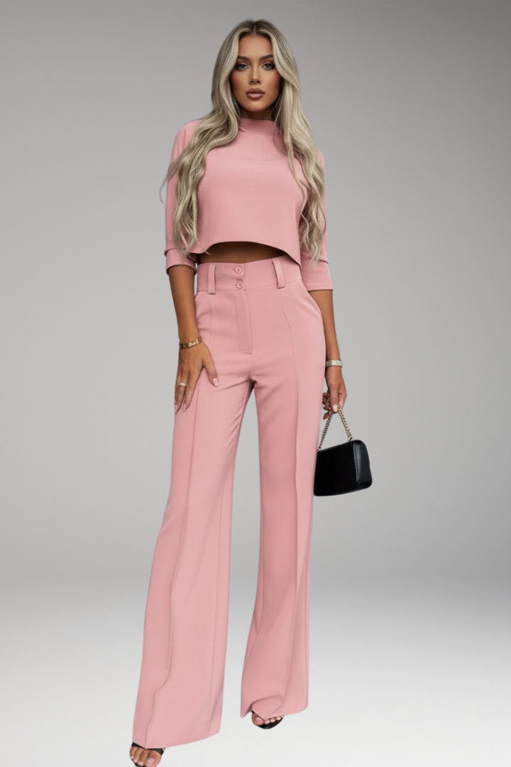 Women’s Two-Piece Set with Cropped Top and Straight-Cut Trousers