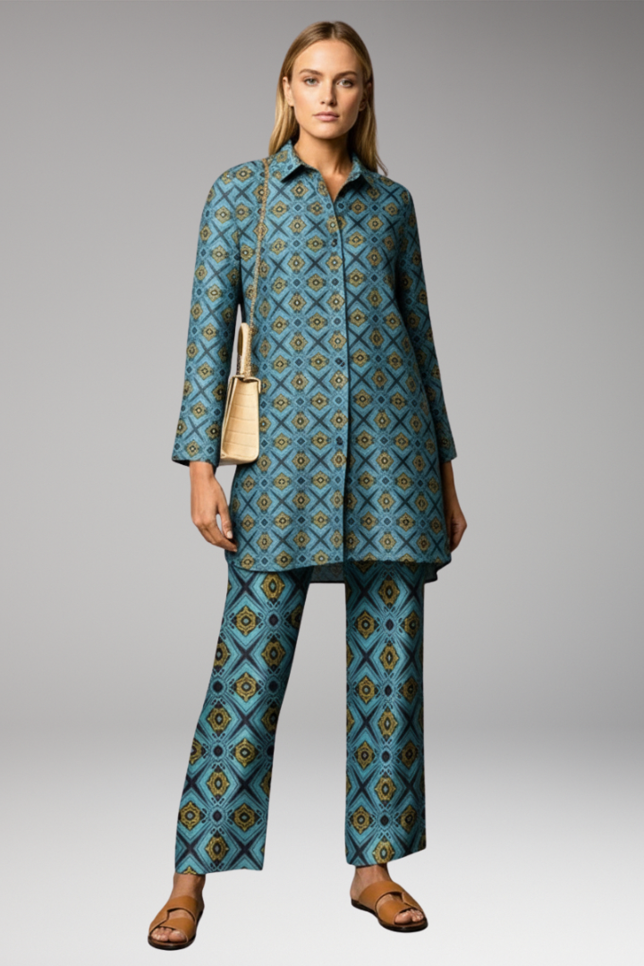 Women’s Two-Piece Set with Tunic Top and Straight-Leg Trousers