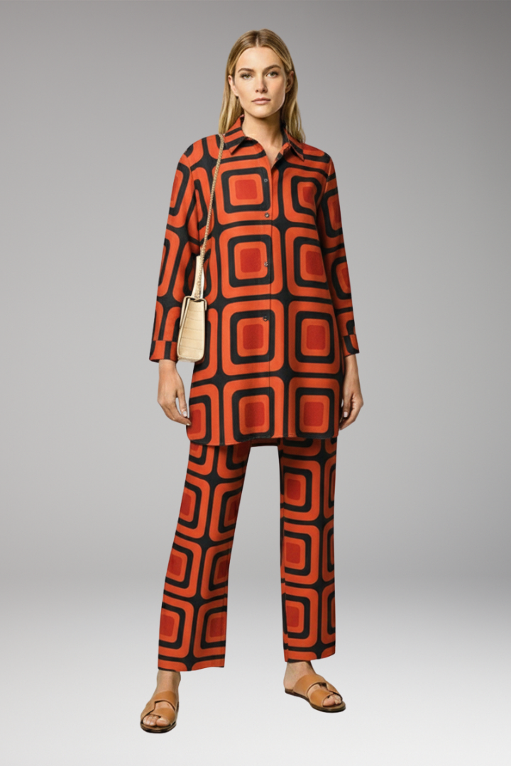 Women’s Two-Piece Set with Tunic Top and Straight-Leg Trousers