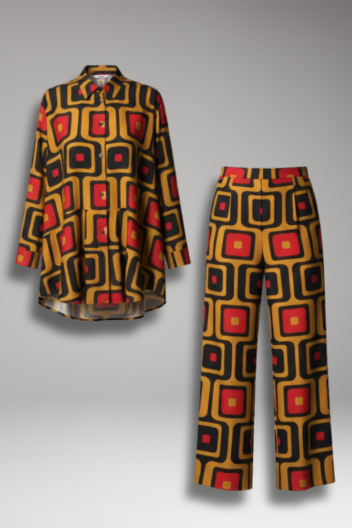 Women’s Two-Piece Set with Tunic Top and Straight-Leg Trousers