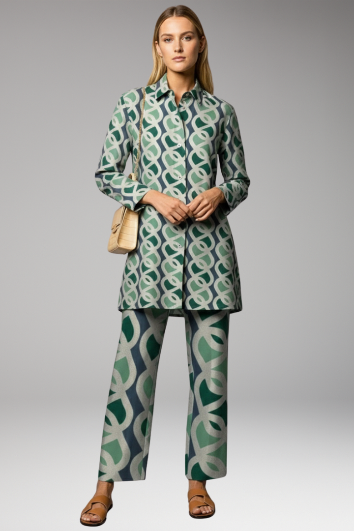Women’s Two-Piece Set with Tunic Top and Straight-Leg Trousers