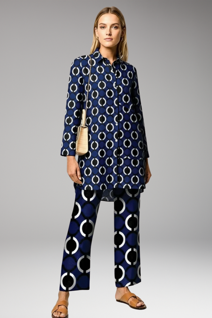 Women’s Two-Piece Set with Tunic Top and Straight-Leg Trousers