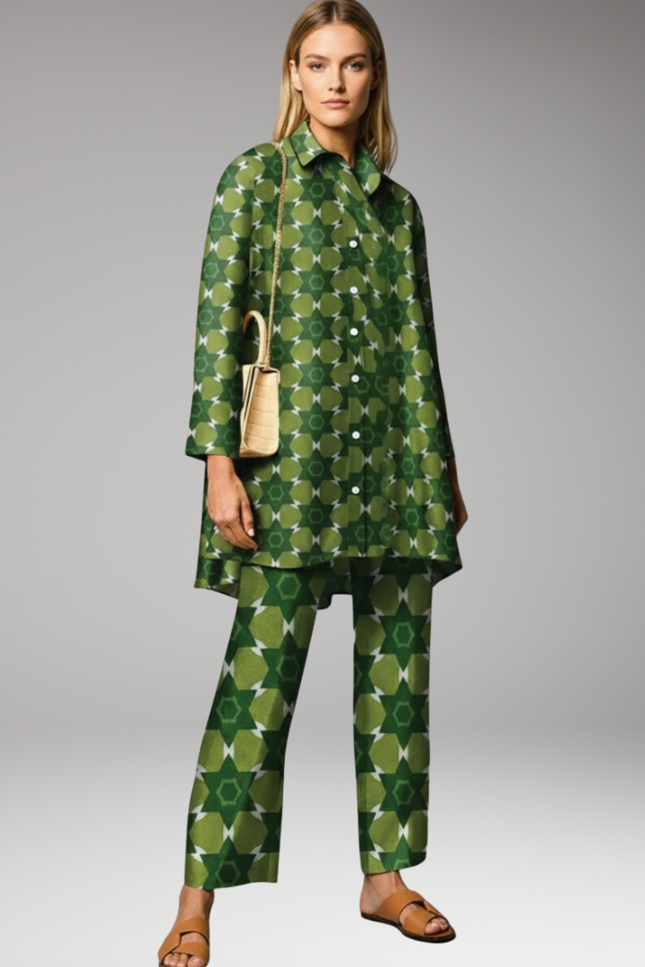 Women’s Two-Piece Set with Tunic Top and Straight-Leg Trousers