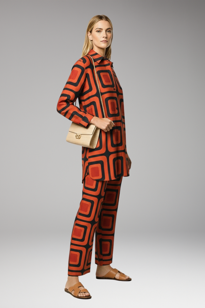Women’s Two-Piece Set with Tunic Top and Straight-Leg Trousers