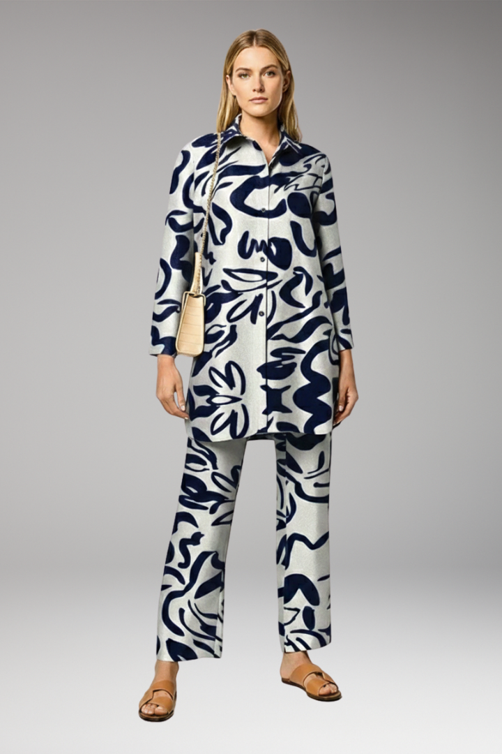 Women’s Two-Piece Set with Tunic Top and Straight-Leg Trousers