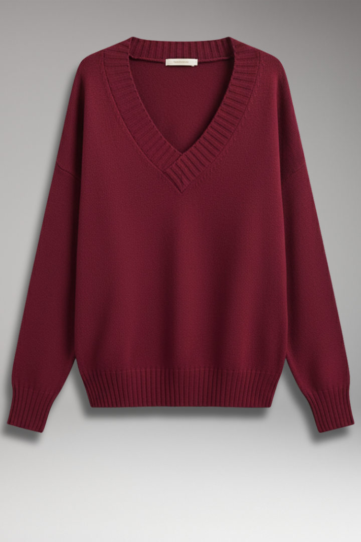 Women’s V-Neck Jumper with Ribbed Trim and Knit Design