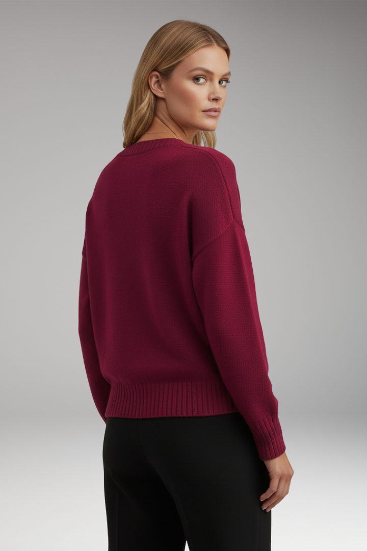 Women’s V-Neck Jumper with Ribbed Trim and Knit Design