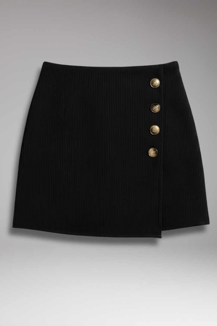 Women’s Woven Skirt with Button Detail and Micro Elastic Waist