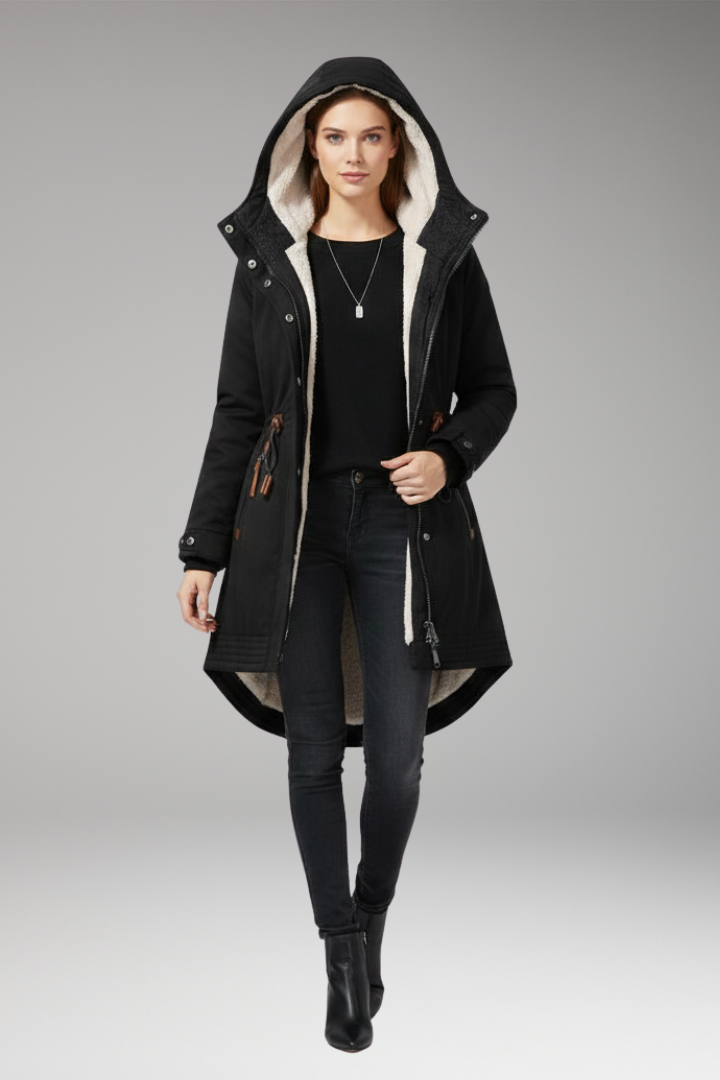 Women’s parka with lined hood and adjustable waist