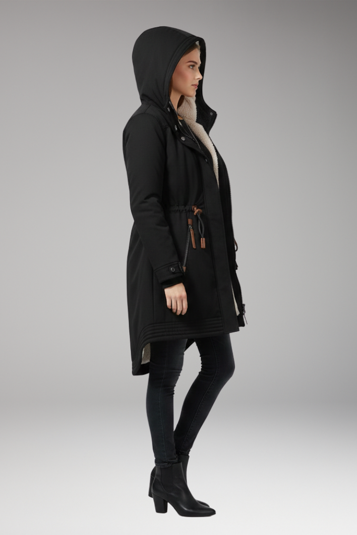 Women’s parka with lined hood and adjustable waist
