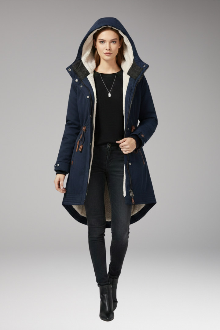 Women’s parka with lined hood and adjustable waist