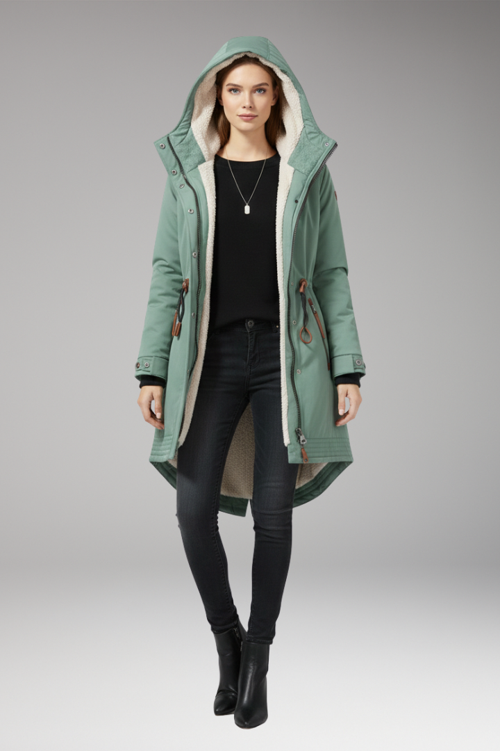 Women’s parka with lined hood and adjustable waist