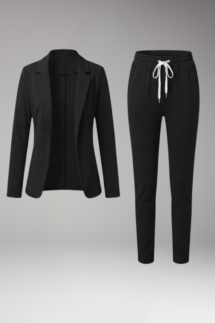 Women's Two-Piece Set with Blazer and Drawstring Trousers
