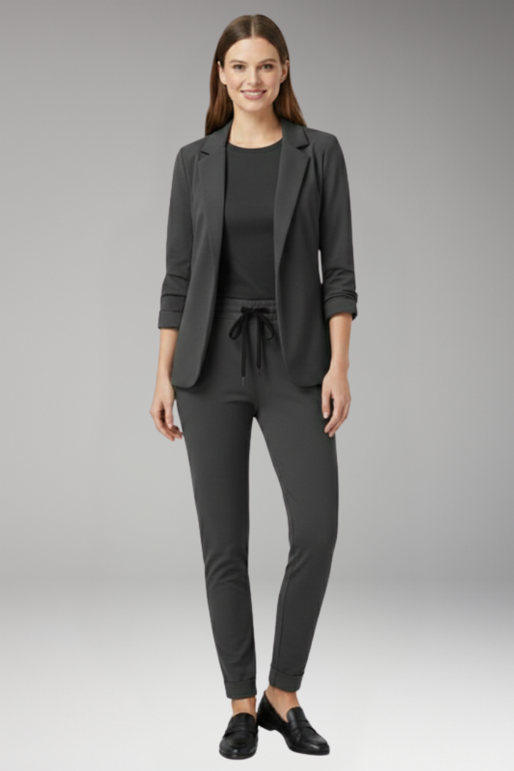 Women's Two-Piece Set with Blazer and Drawstring Trousers