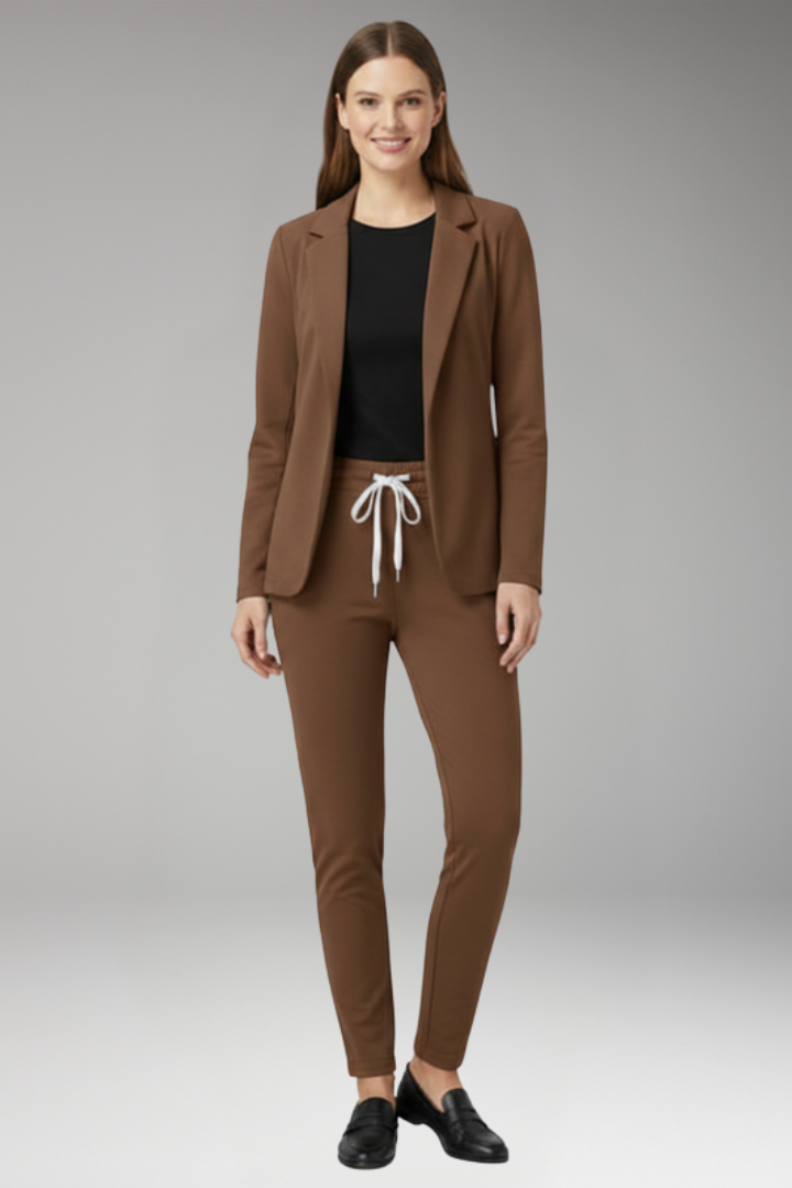 Women's Two-Piece Set with Blazer and Drawstring Trousers