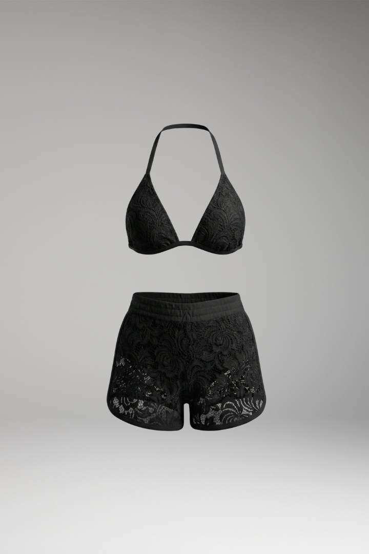 Women’s Bikini Set with Halter Neck and Lace Trim
