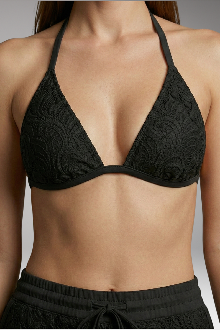 Women’s Bikini Set with Halter Neck and Lace Trim