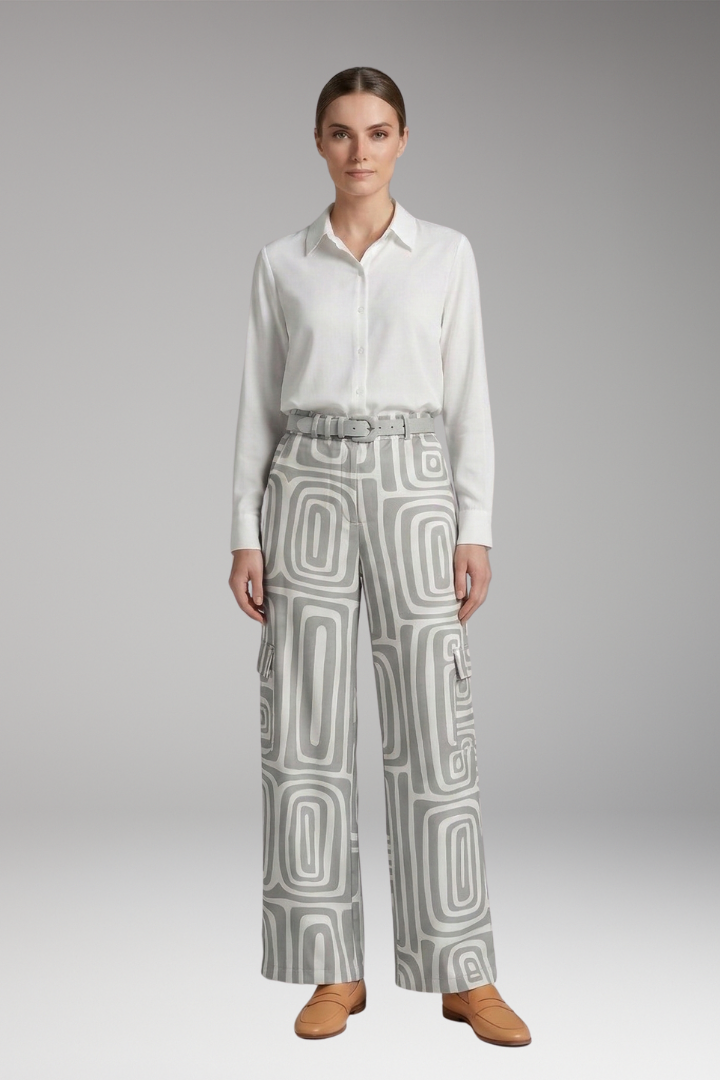 Women's Blouse and Trousers Set with Patterned Trousers