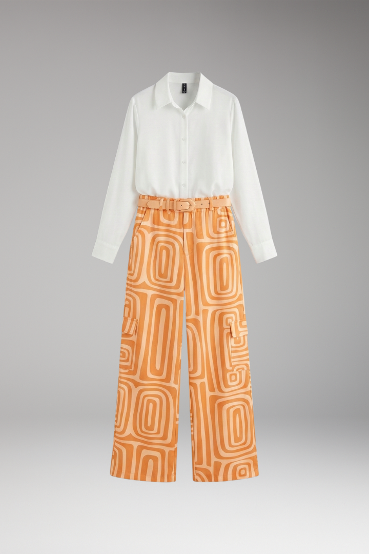 Women's Blouse and Trousers Set with Patterned Trousers