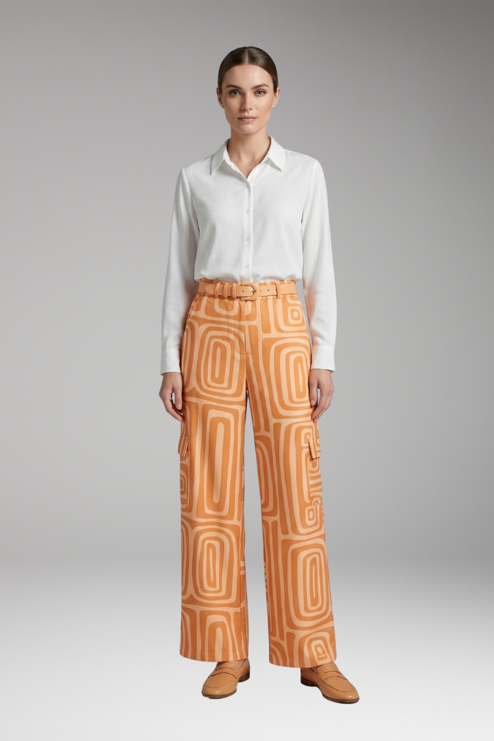 Women's Blouse and Trousers Set with Patterned Trousers