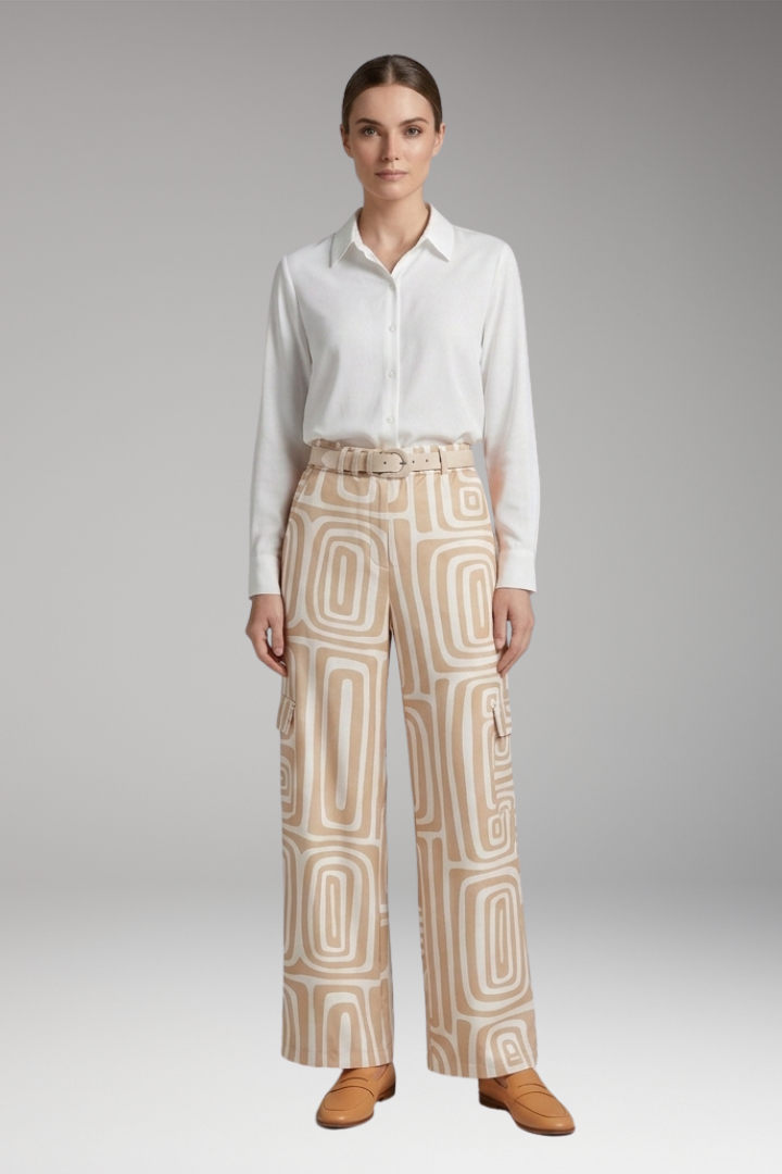 Women's Blouse and Trousers Set with Patterned Trousers