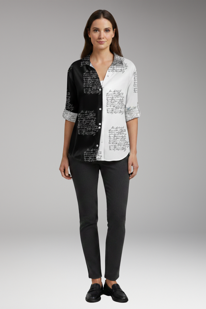Women’s Blouse with Floral Design and Contrast Pattern
