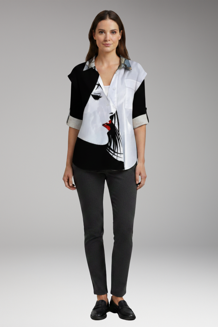 Women’s Blouse with Floral Design and Contrast Pattern