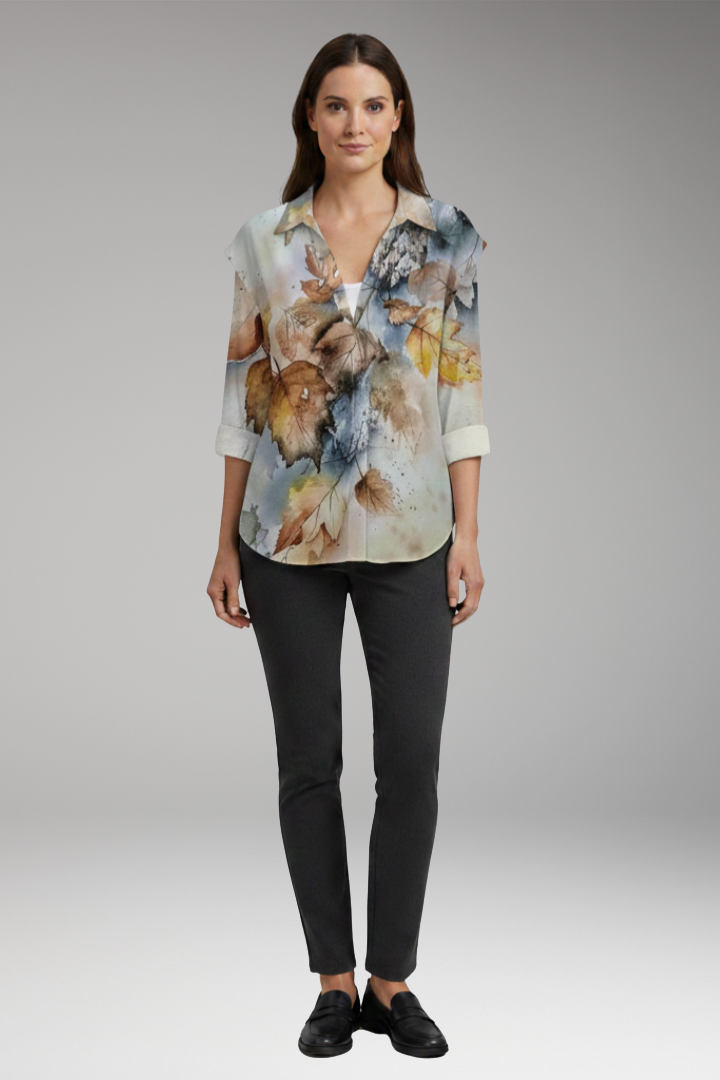 Women’s Blouse with Floral Design and Contrast Pattern
