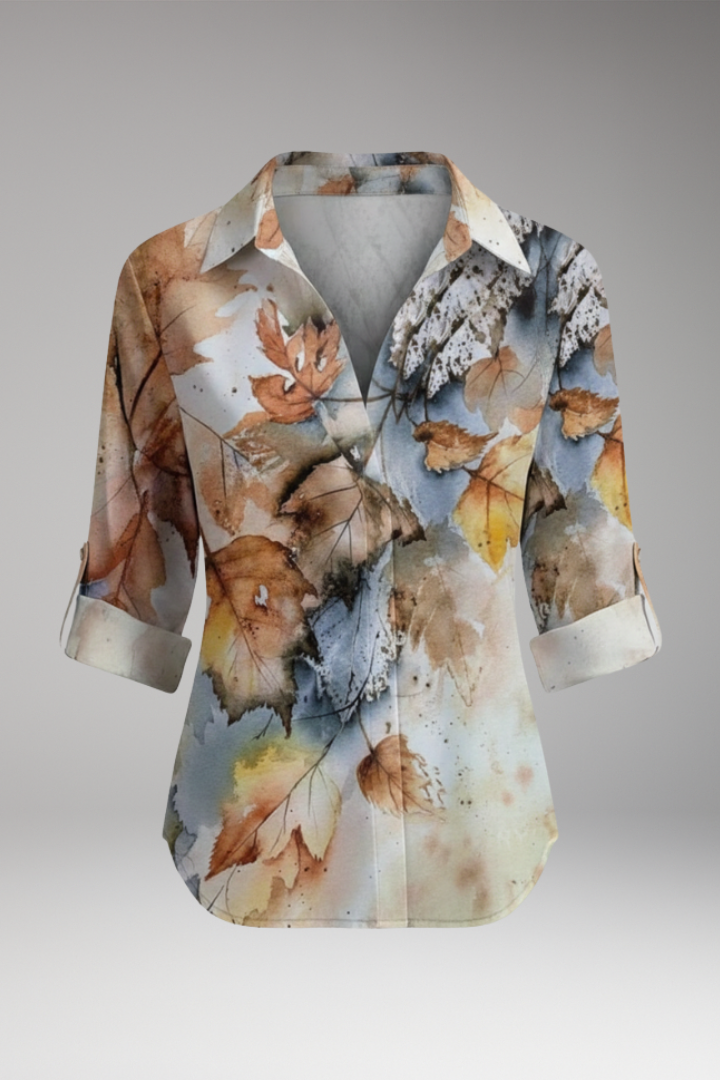 Women’s Blouse with Floral Design and Contrast Pattern
