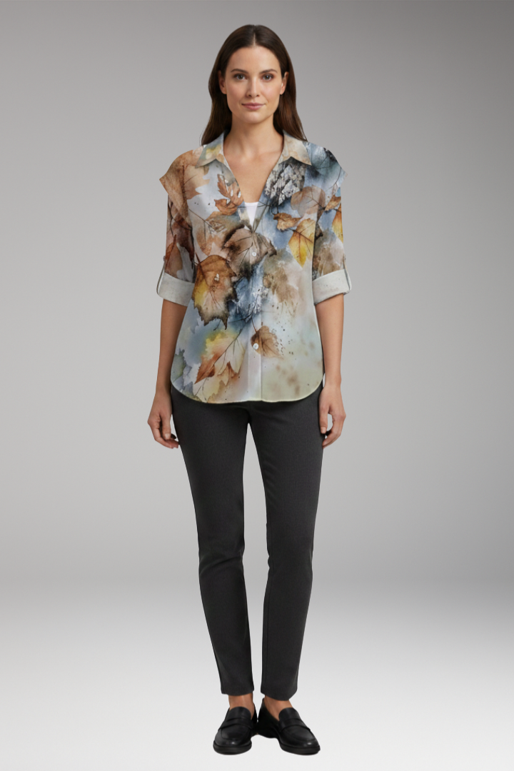 Women’s Blouse with Floral Design and Contrast Pattern