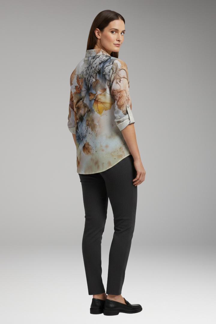 Women’s Blouse with Floral Design and Contrast Pattern