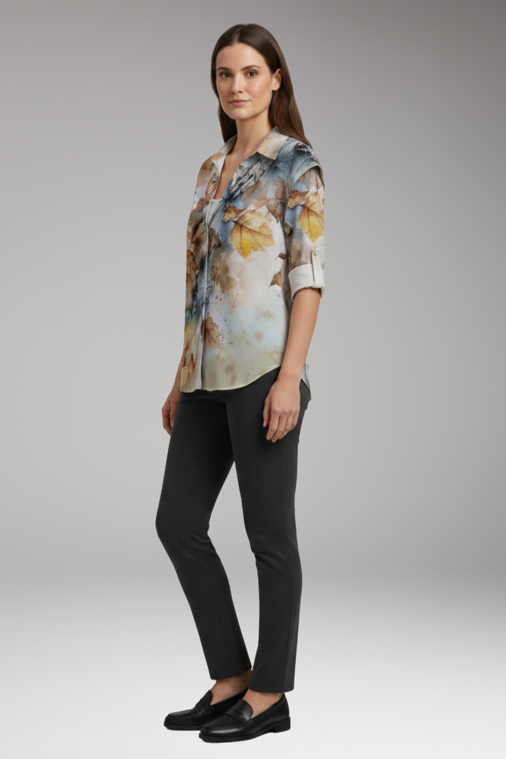 Women’s Blouse with Floral Design and Contrast Pattern