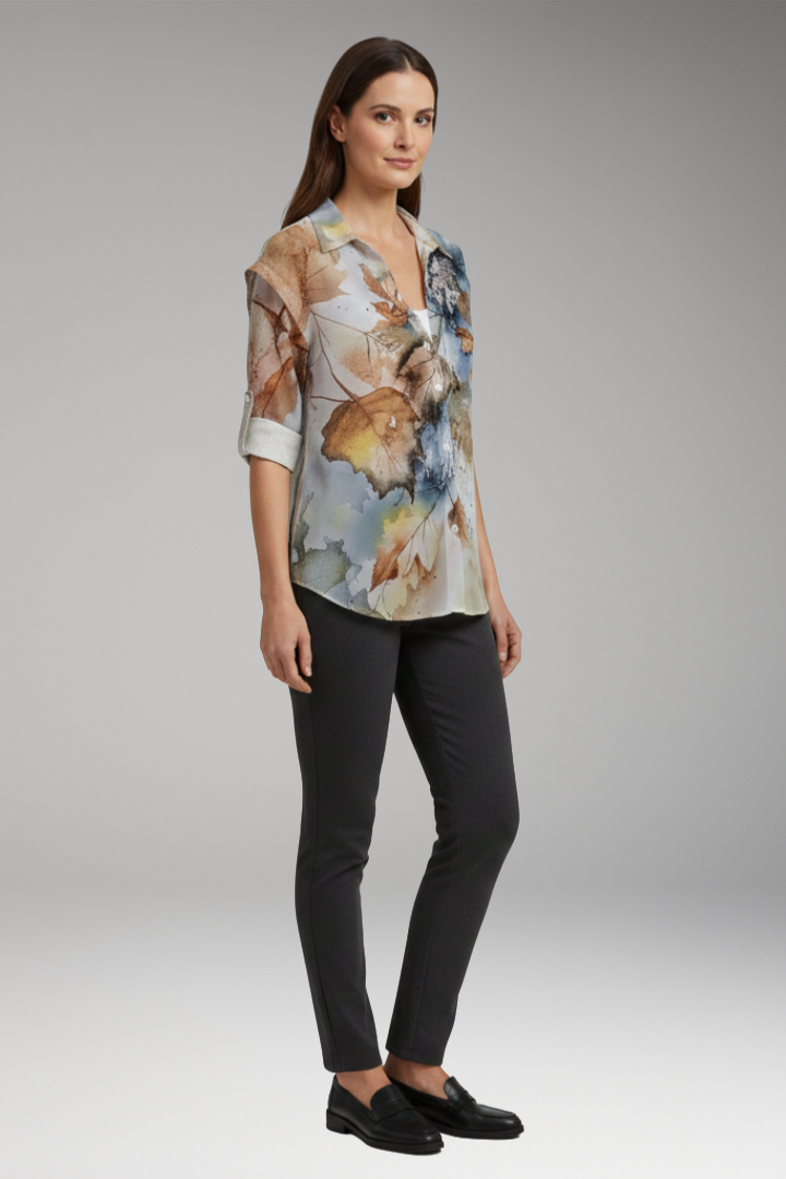 Women’s Blouse with Floral Design and Contrast Pattern