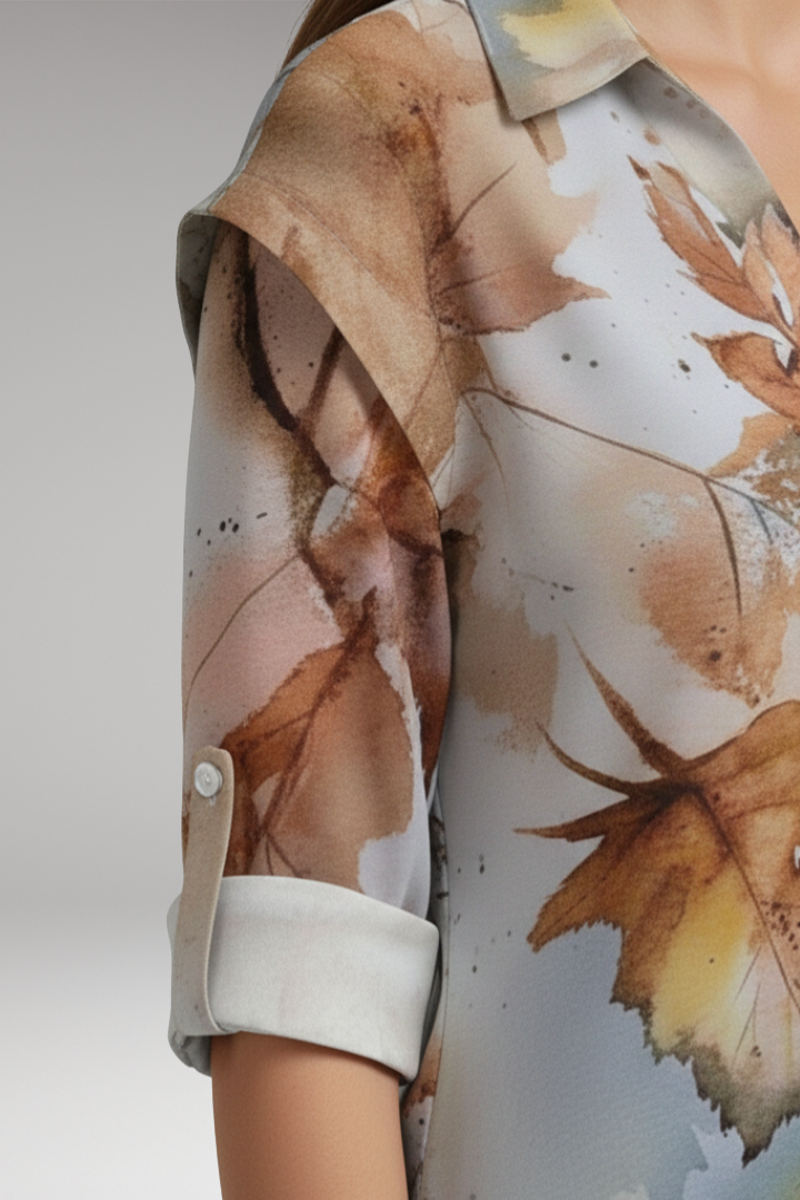 Women’s Blouse with Floral Design and Contrast Pattern