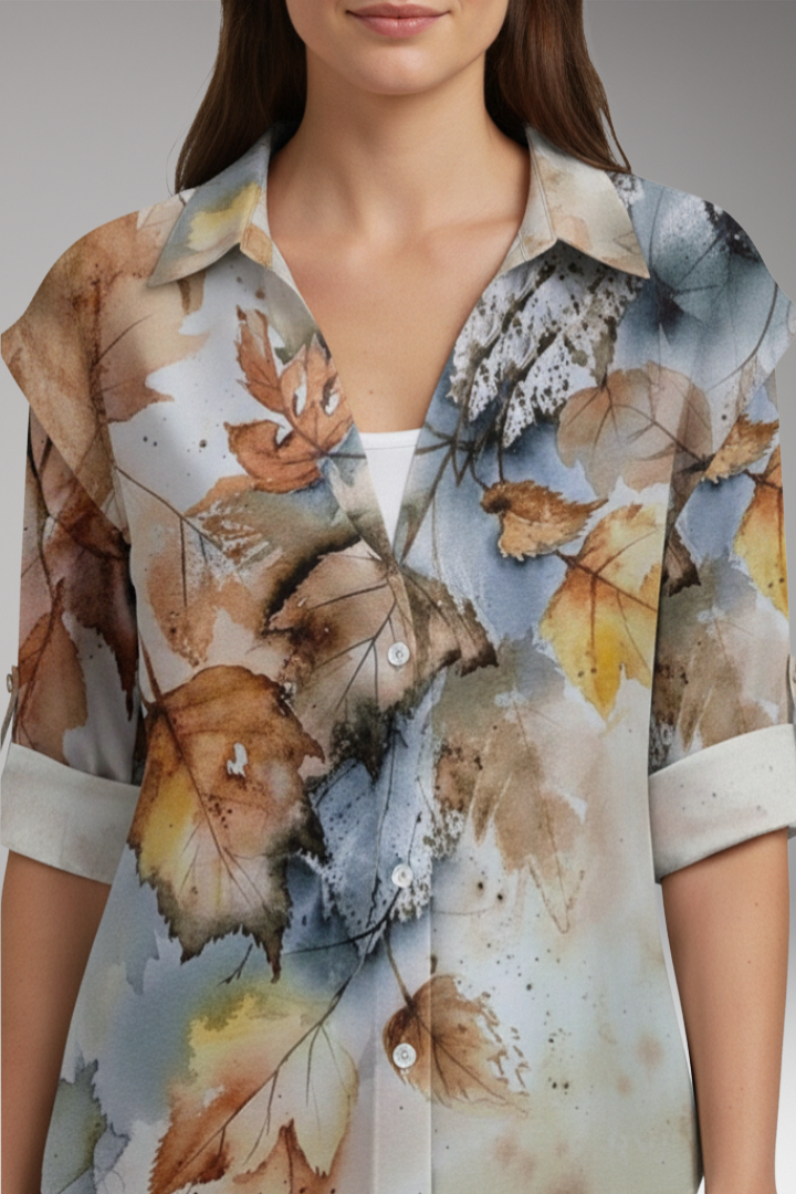 Women’s Blouse with Floral Design and Contrast Pattern