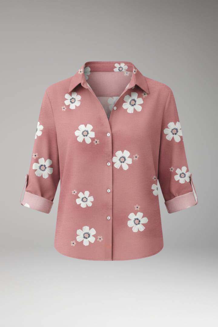 Women’s Blouse with Floral Print and Button Placket