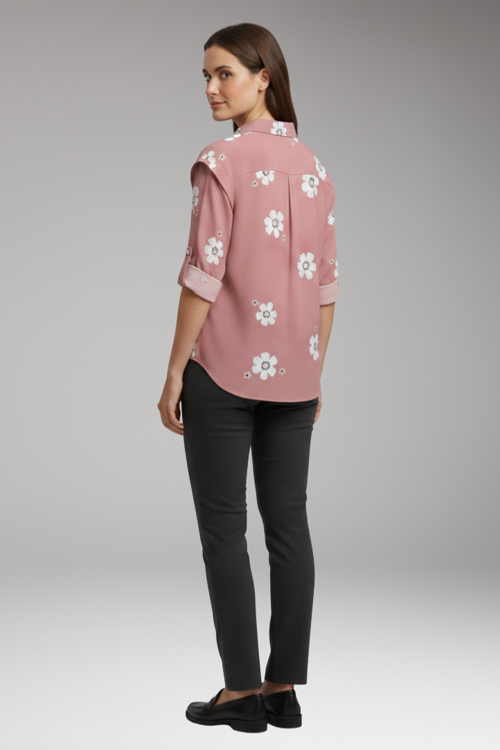 Women’s Blouse with Floral Print and Button Placket