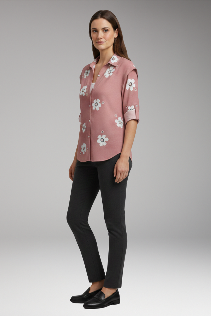 Women’s Blouse with Floral Print and Button Placket