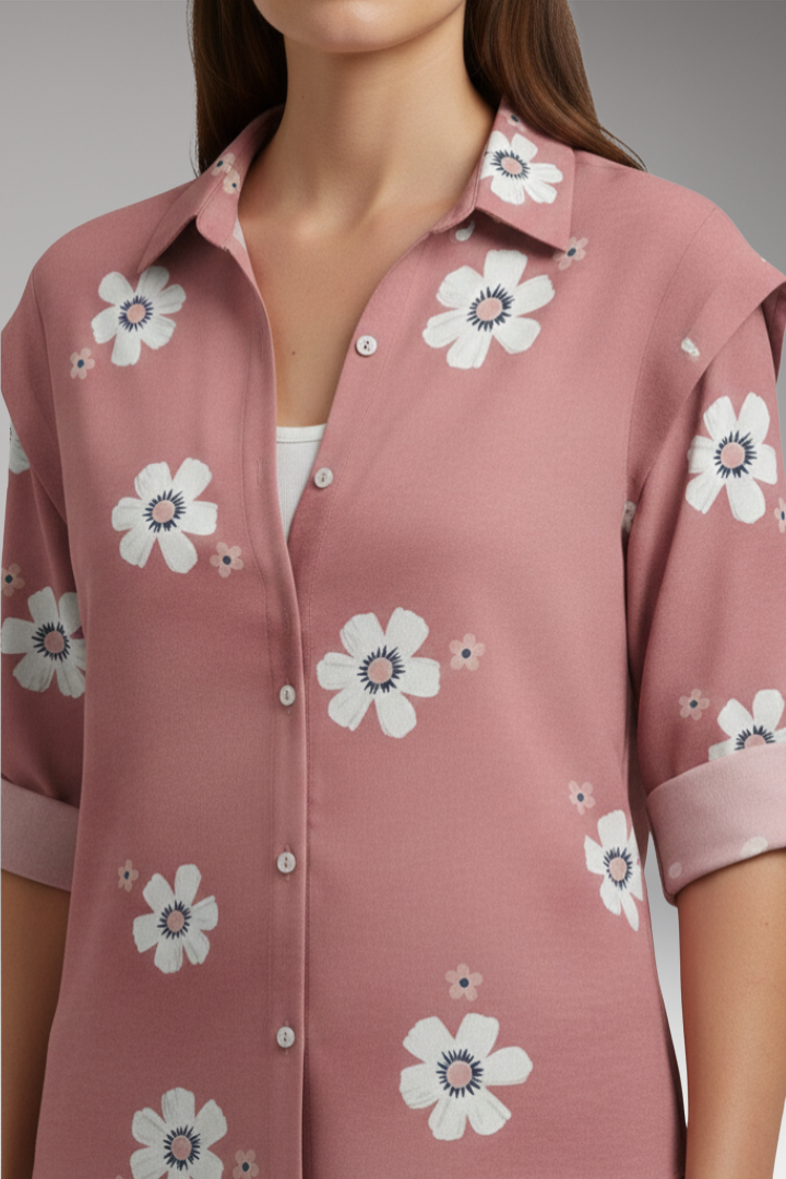 Women’s Blouse with Floral Print and Button Placket