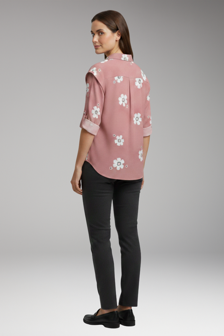 Women’s Blouse with Floral Print and Button Placket
