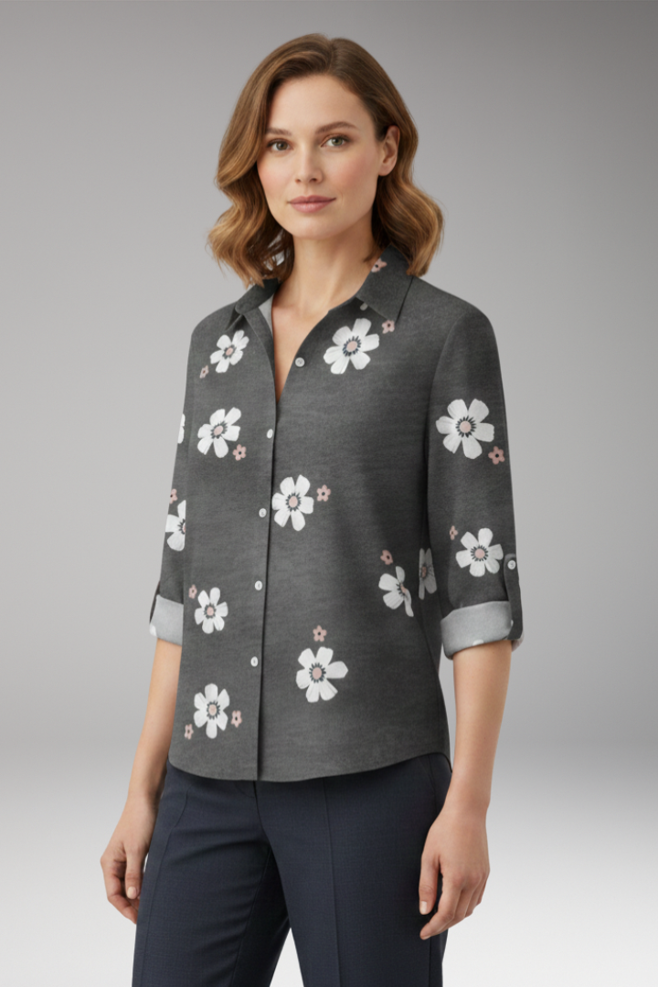 Women’s Blouse with Floral Print and Button Placket