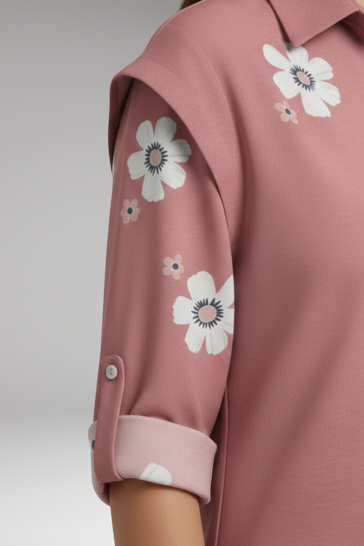 Women’s Blouse with Floral Print and Button Placket