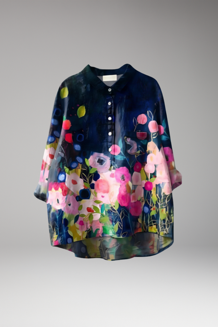 Women’s Blouse with Floral Print and Rolled Sleeves