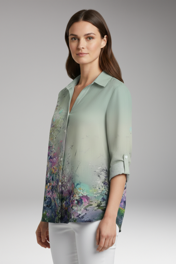 Women’s Blouse with Floral Print and Three-Quarter Sleeves