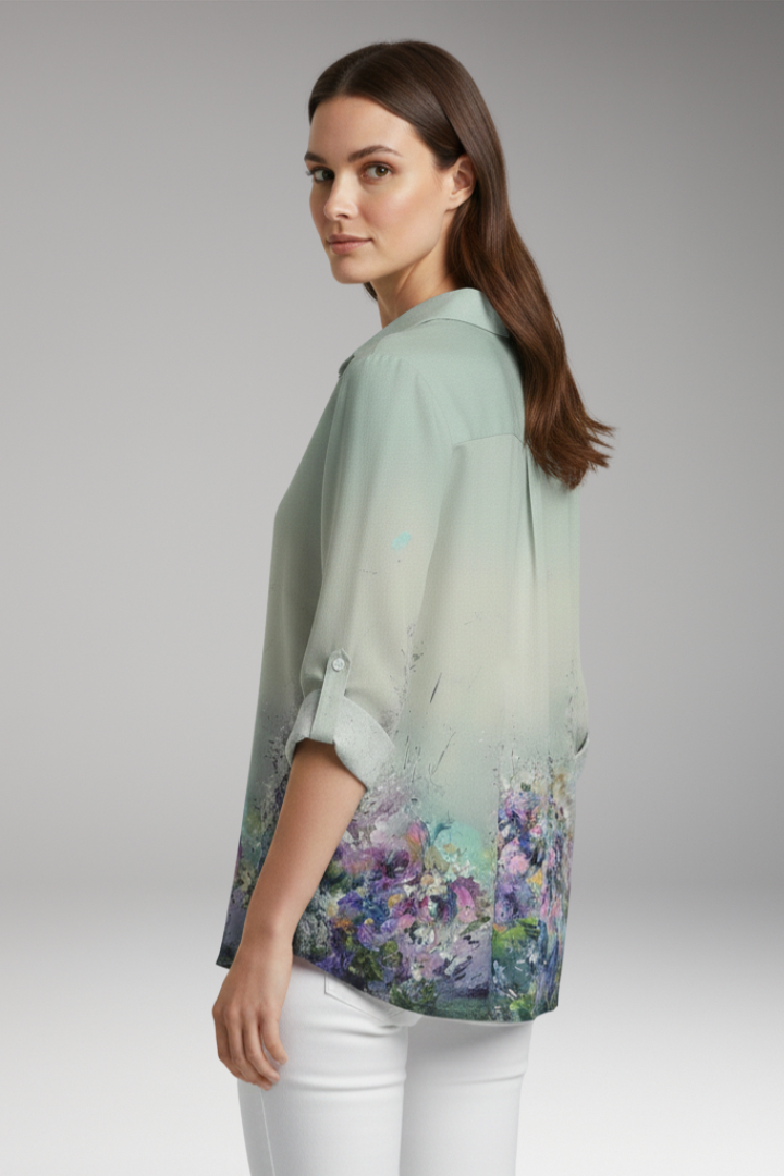 Women’s Blouse with Floral Print and Three-Quarter Sleeves