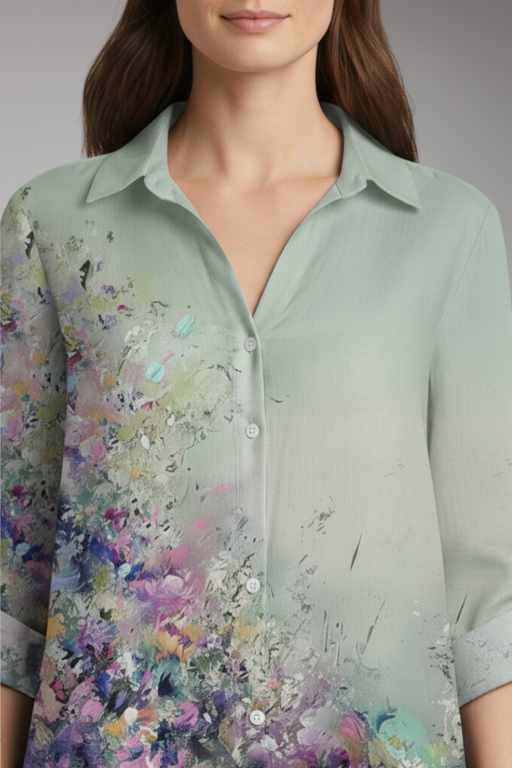 Women’s Blouse with Floral Print and Three-Quarter Sleeves