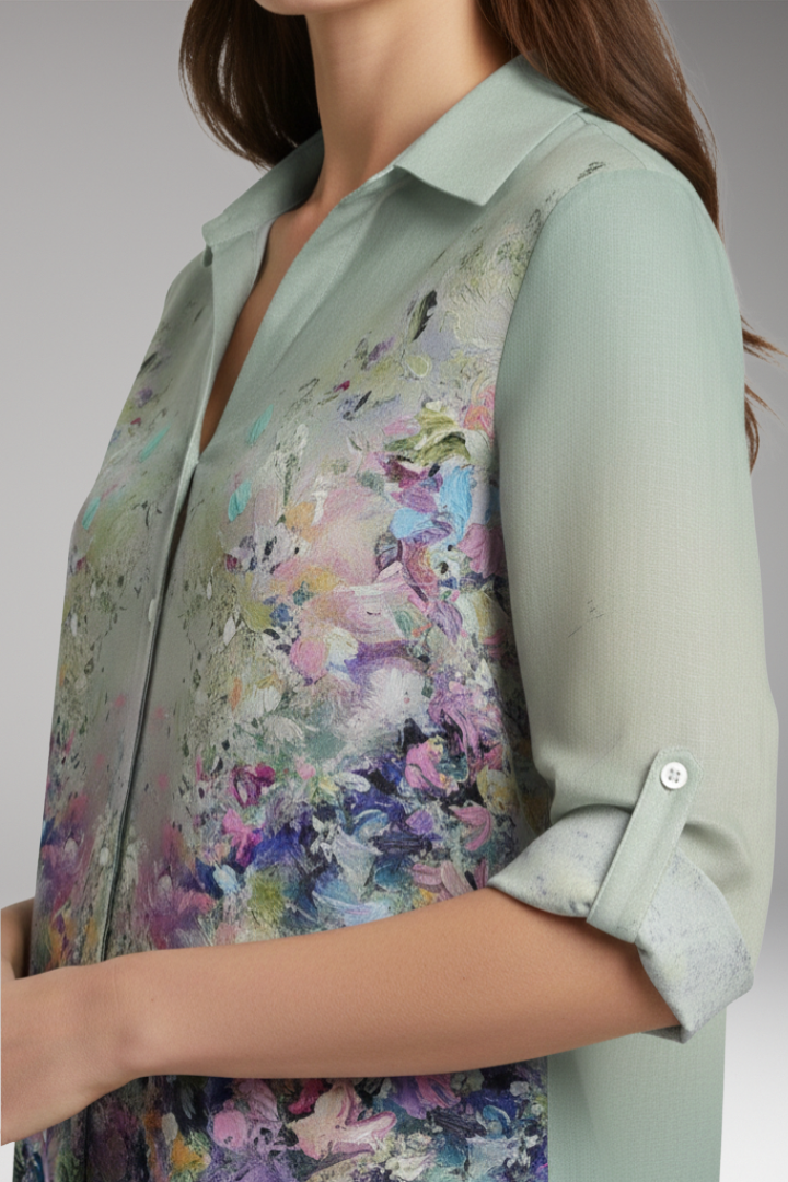 Women’s Blouse with Floral Print and Three-Quarter Sleeves