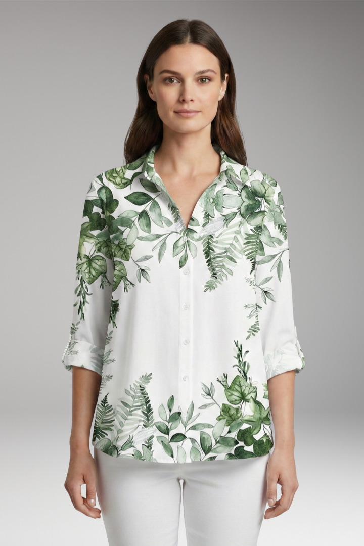 Women’s Blouse with Floral Print and Three-Quarter Sleeves