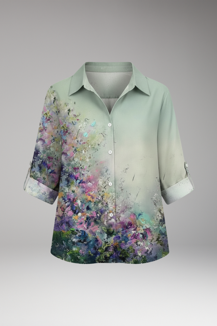 Women’s Blouse with Floral Print and Three-Quarter Sleeves